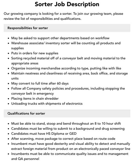 duties of a parcel sorter.